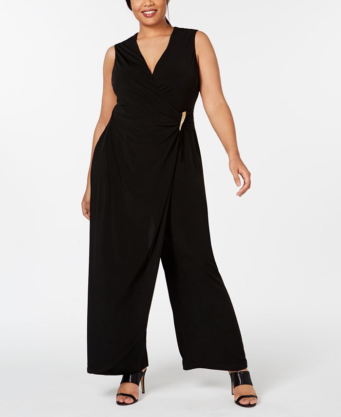 Calvin Klein Plus Size Ruched Overlay Jumpsuit & Reviews - Pants ...