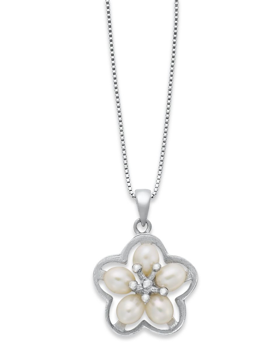 Sterling Silver Necklace, Cultured Freshwater Pearl Flower Pendant (4 