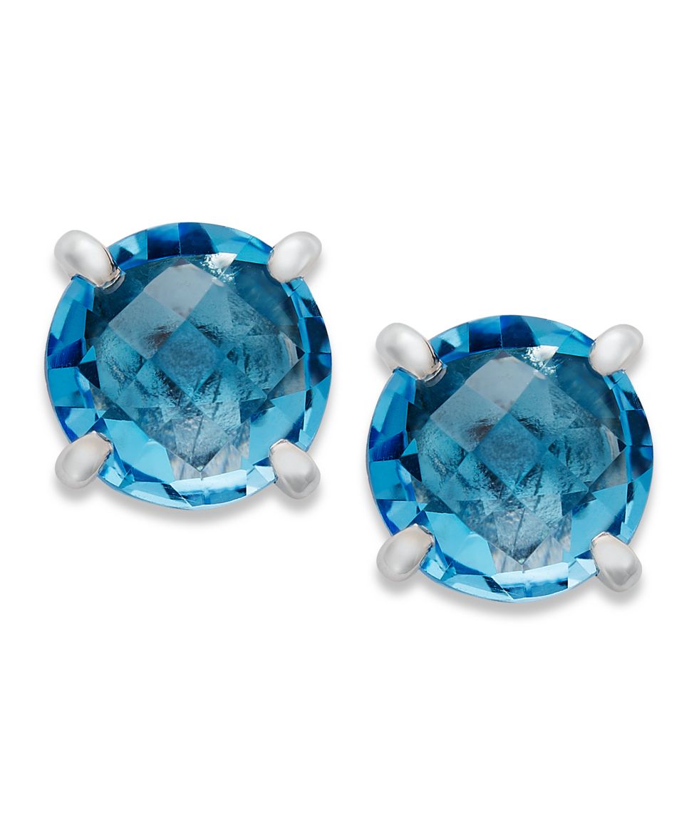 Sterling Silver Earrings, Round Cut Blue Topaz Stud Earrings (7 ct. t