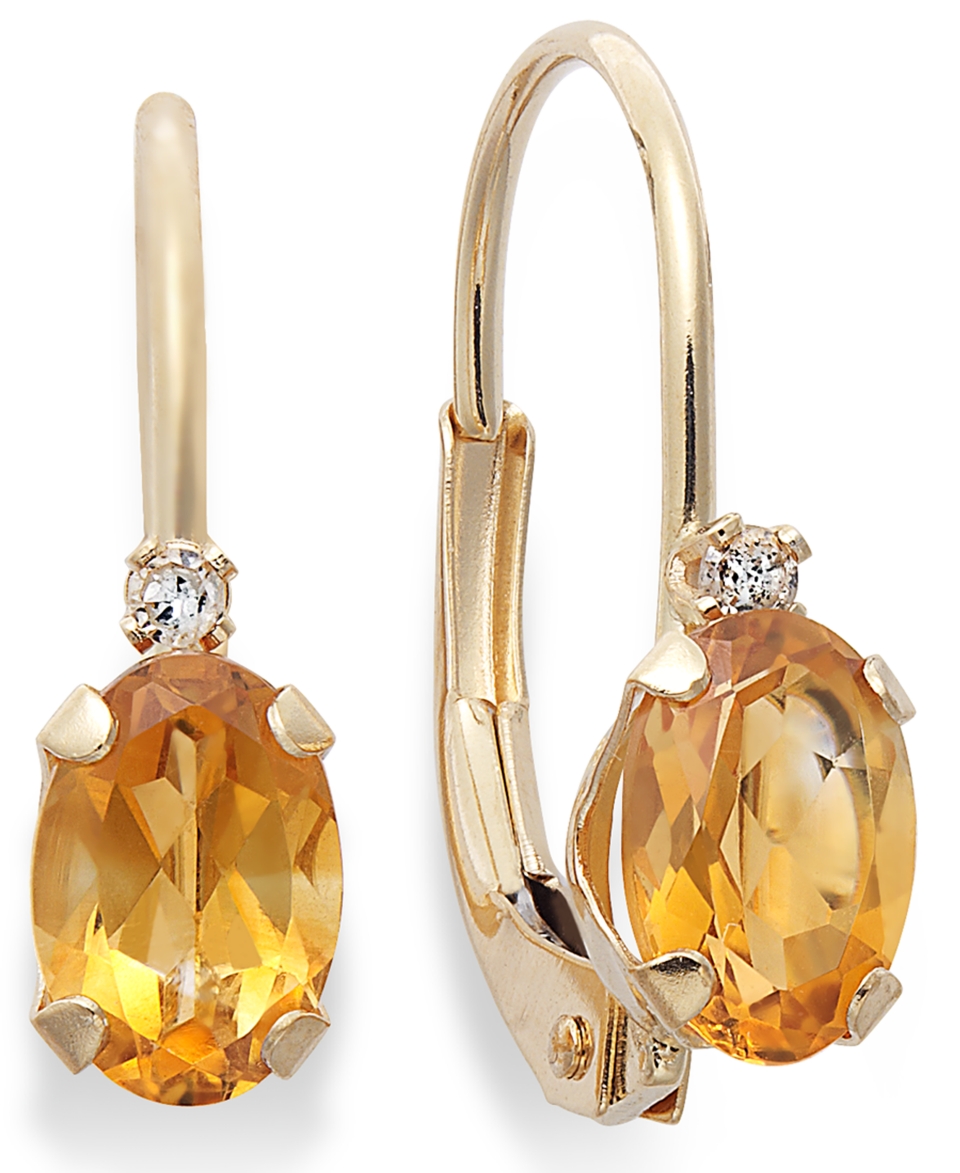 14k Gold Earrings, Citrine (3/4 ct. t.w.) and Diamond Accent Leverback