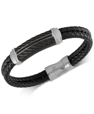 mens black leather wristband