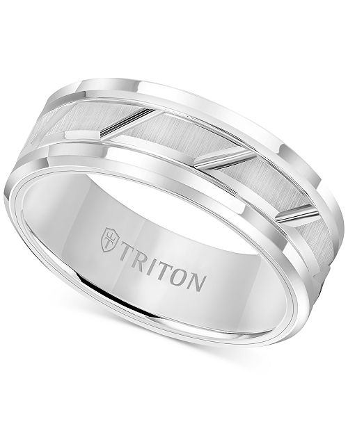 Triton Men S White Tungsten Carbide Ring 8mm Diamond Cut Wedding Band Reviews Rings Jewelry Watches Macy S