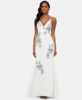 xscape cap sleeve embroidered gown