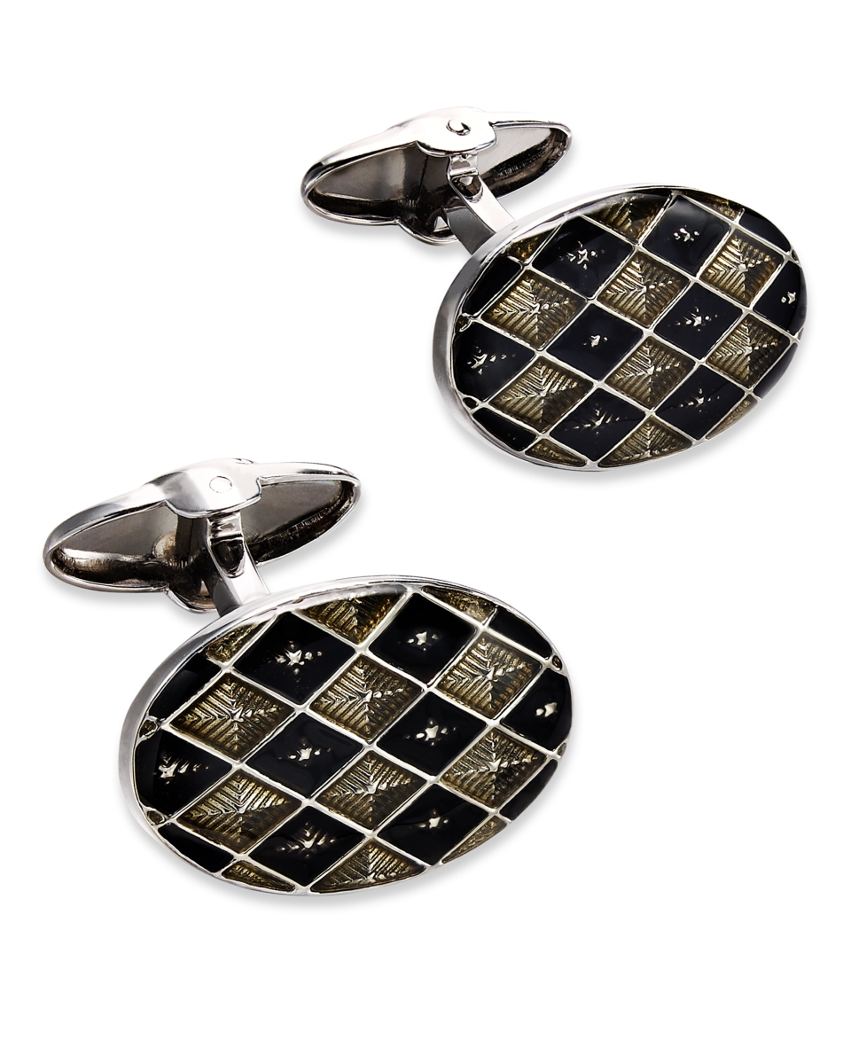 Dolan Bullock Mens Sterling Silver Cuff Links, Diamond Enamel