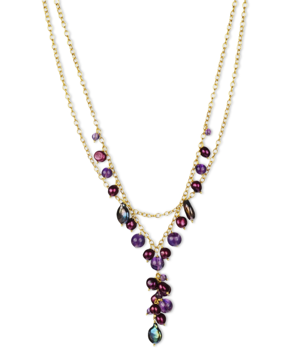 18k Gold Over Sterling Silver Necklace, Multicolored Cultured