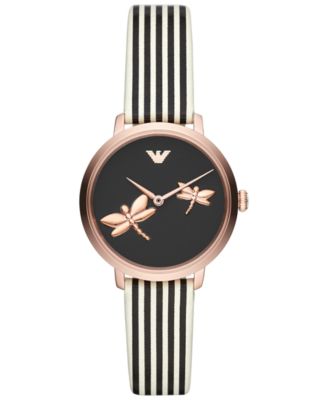 armani ladies watch black leather strap