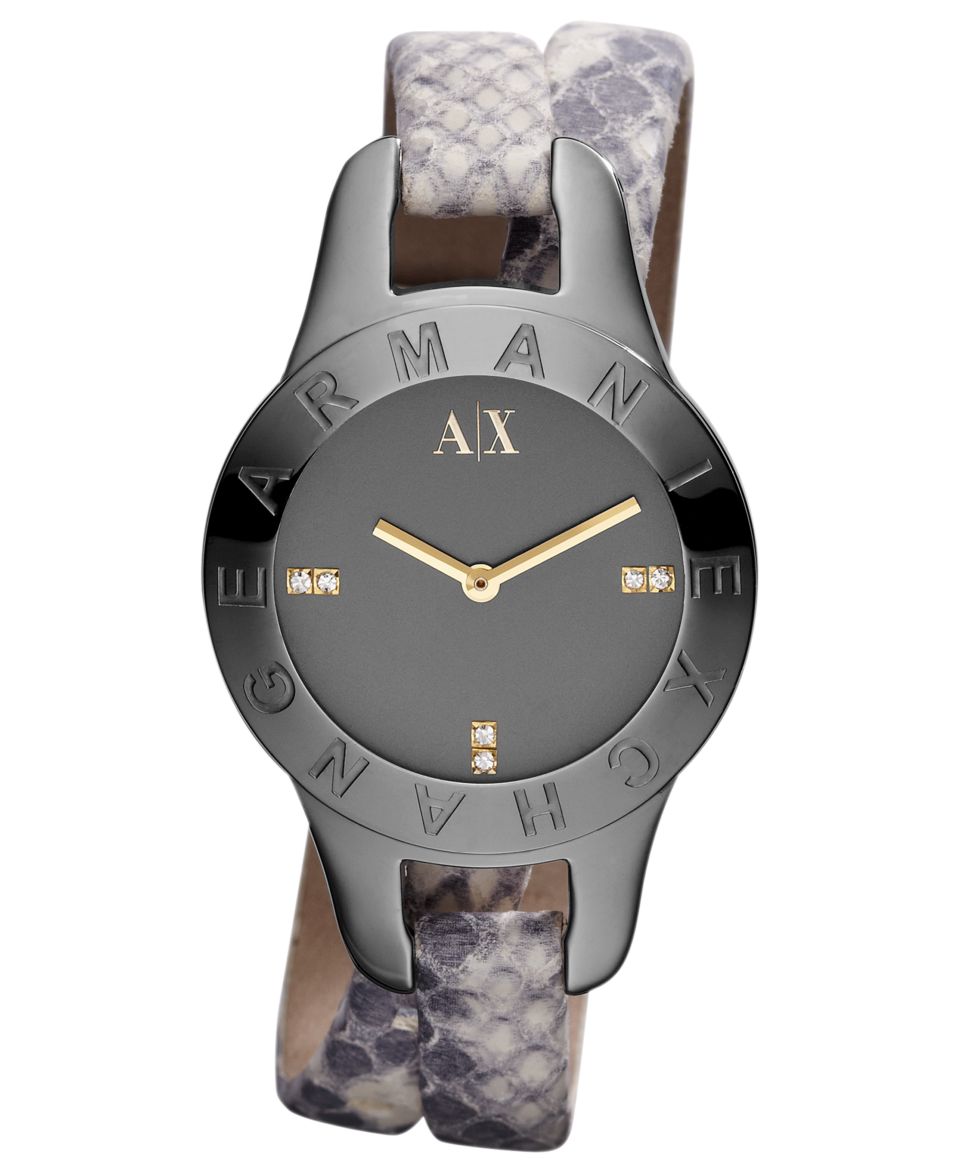 Armani Exchange Watch, Womens Gray Python Stamped Leather Double