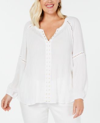 macys plus size white blouses