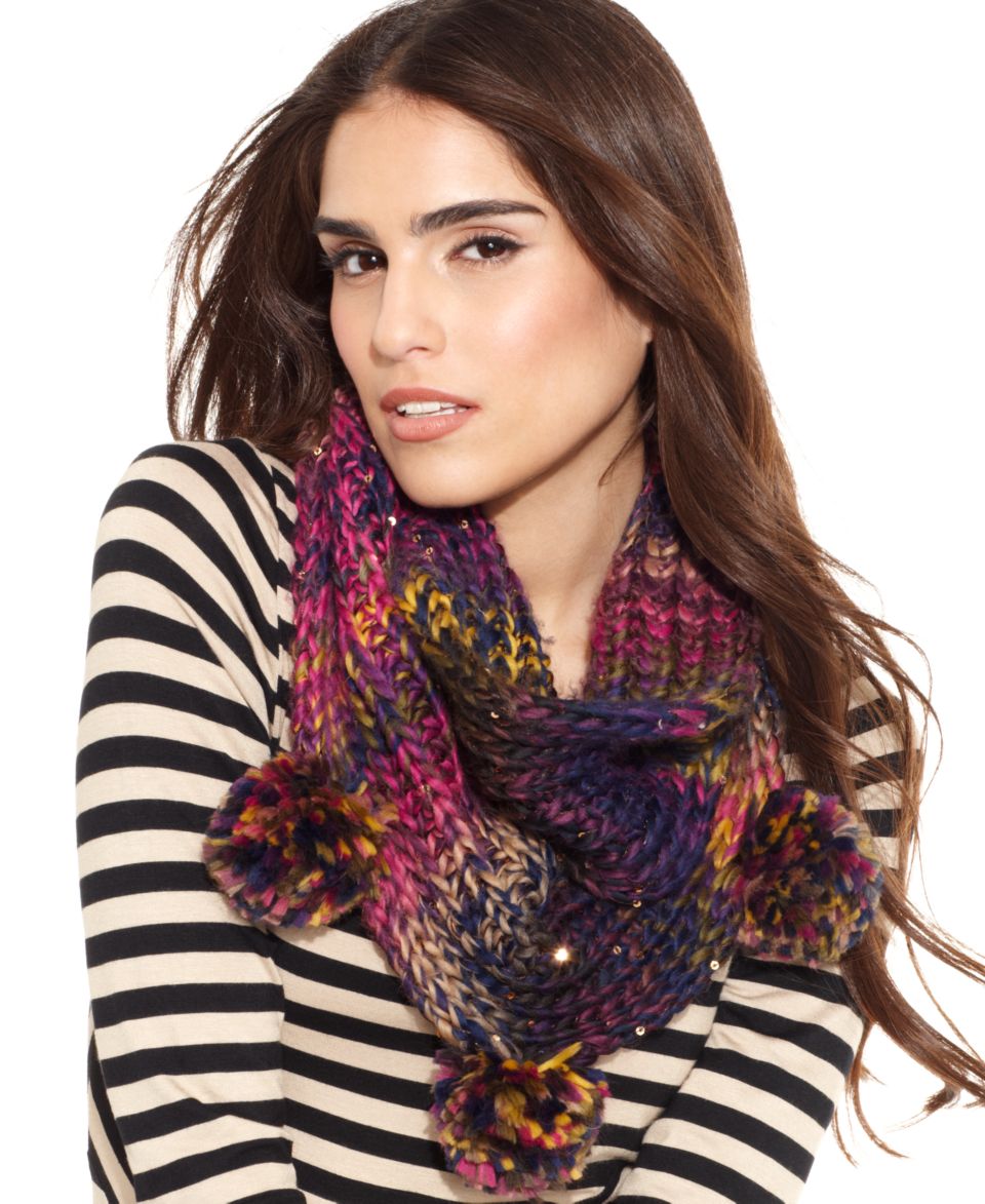 Betsey Johnson Scarf, Infinity Rainbow Scarf with Pom Poms