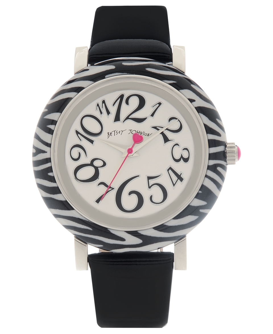 Betsey Johnson Watch, Womens Black Patent Leather Strap 41mm BJ00118