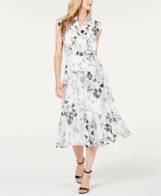 calvin klein floral chiffon shirtdress