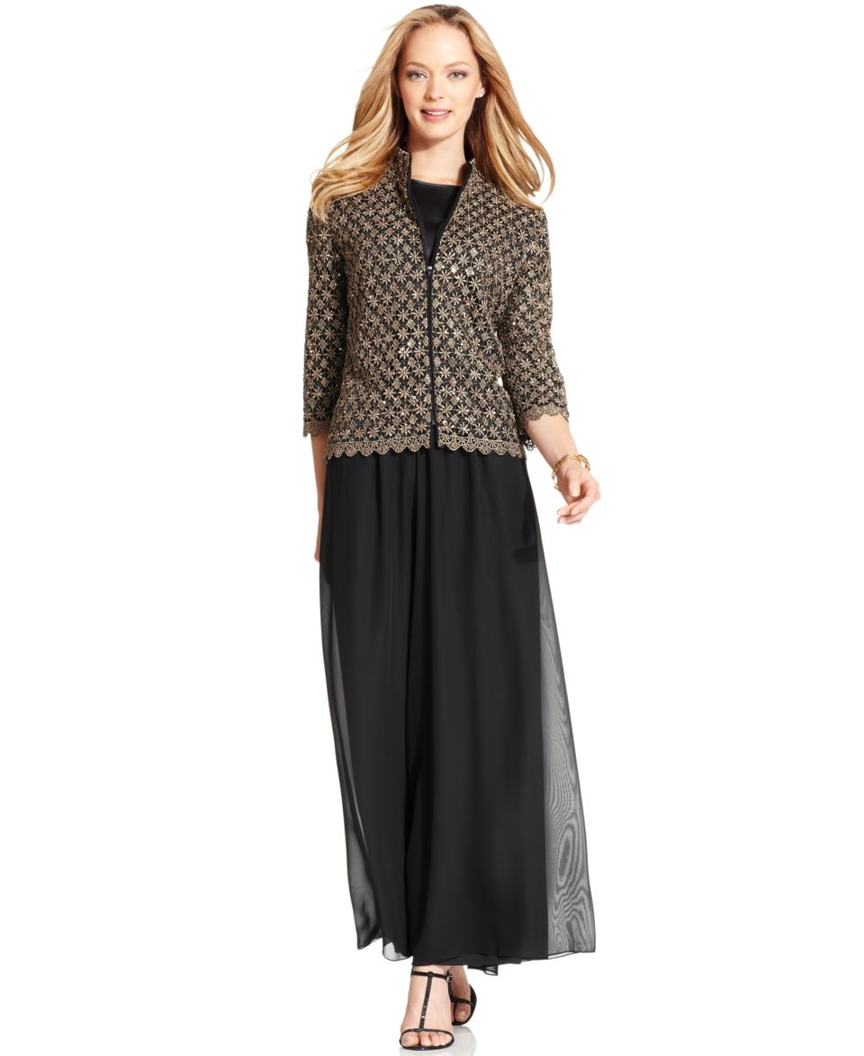 Alex Evenings Three Quarter Sleeve Jacket & Top Set & Wide Leg Pants