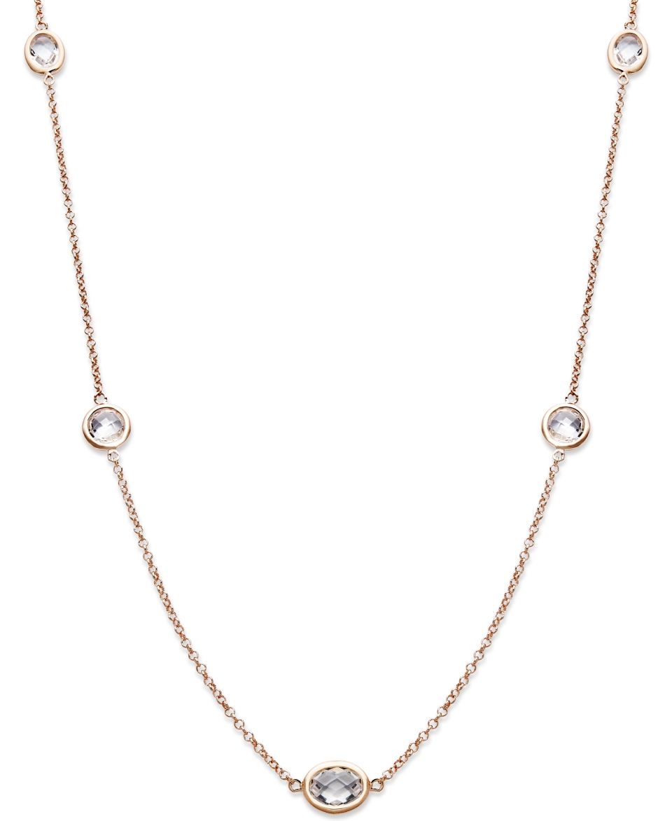 14k Rose Gold Over Sterling Silver, 17 White Topaz Station Necklace