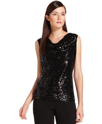 Calvin Klein Top, Sleeveless Sequin Cowl-Neck - Tops - Women - Macy's