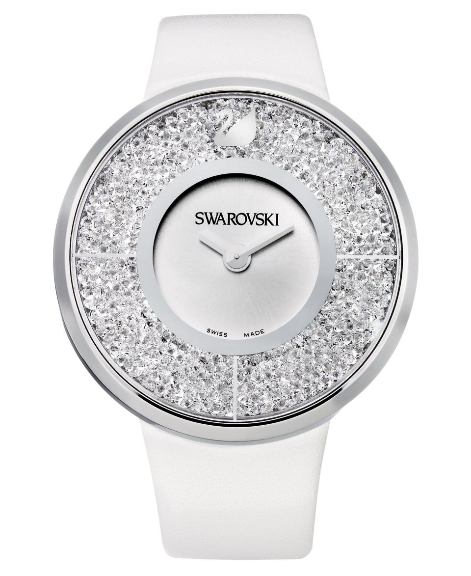 Swarovski Watch, Womens Swiss Crystalline White Calfskin Leather