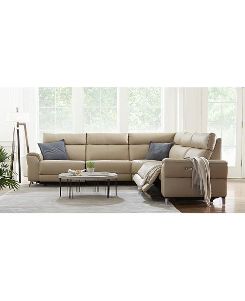 Furniture Closeout Raymere Fabric Leather Power Reclining Sectional Sofa Collection Created For Macy S Reviews Furniture Macy S