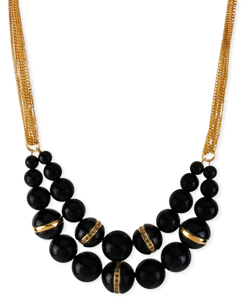 Kenneth Cole New York Necklace, Gold Tone Black Bead Frontal Necklace