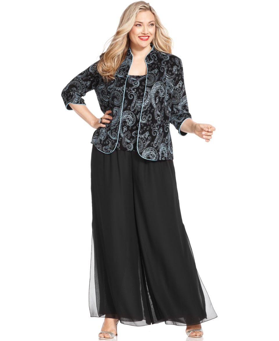 Alex Evenings Plus Size Evening Set & Wide Leg Chiffon Pants   Women