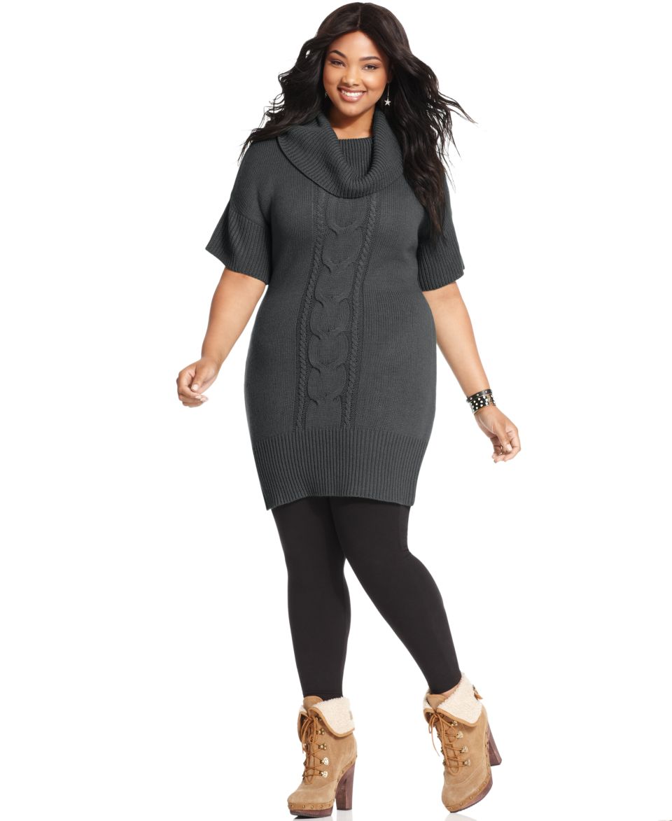 Extra Touch Plus Size Sweater, Short Sleeve Belted Tunic   Plus Size