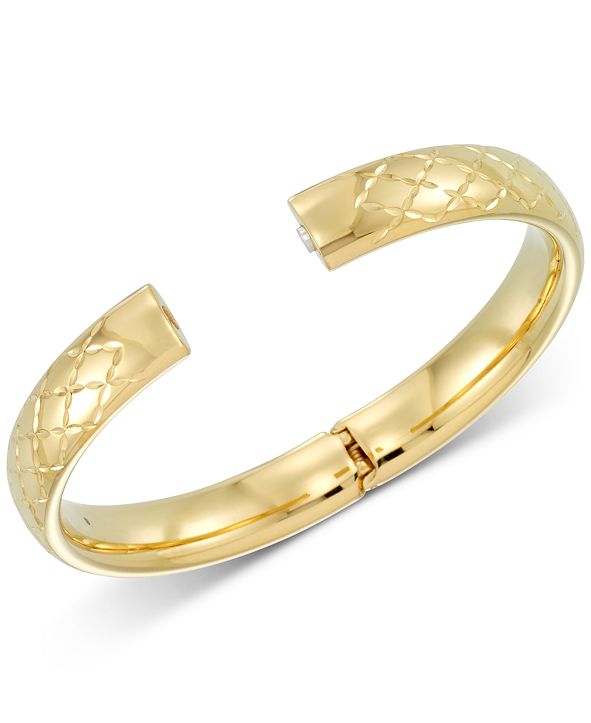 Signature Gold Diamond Accent Patterned Bangle Bracelet in 14k Gold