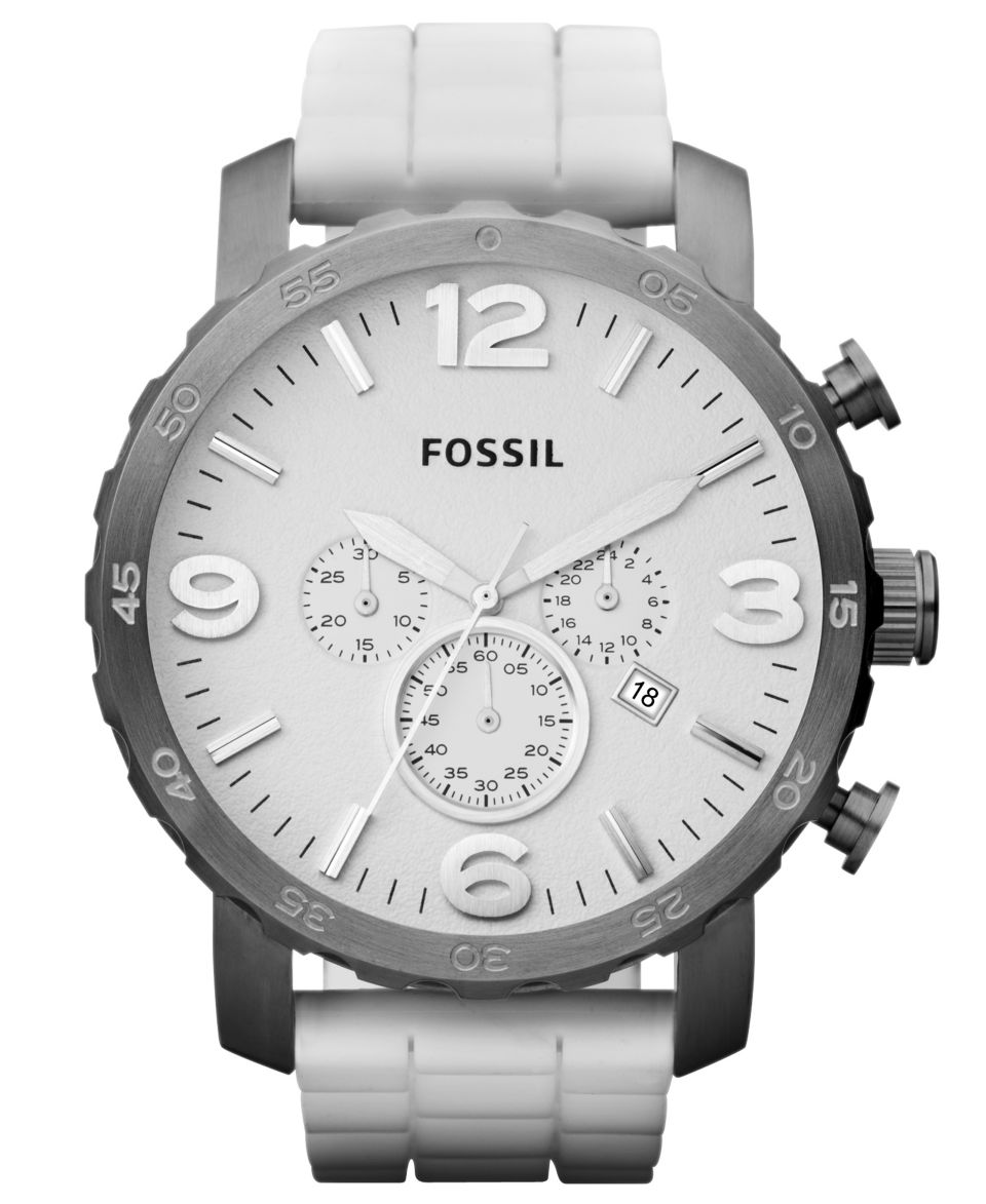 Fossil Watch, Mens Chronograph Nate White Silicone Strap 50mm JR1427