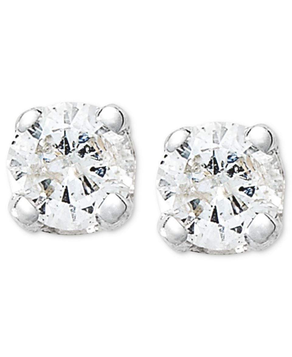 Diamond Earrings, 10k White Gold Round Cut Diamond Stud Earrings (1/10