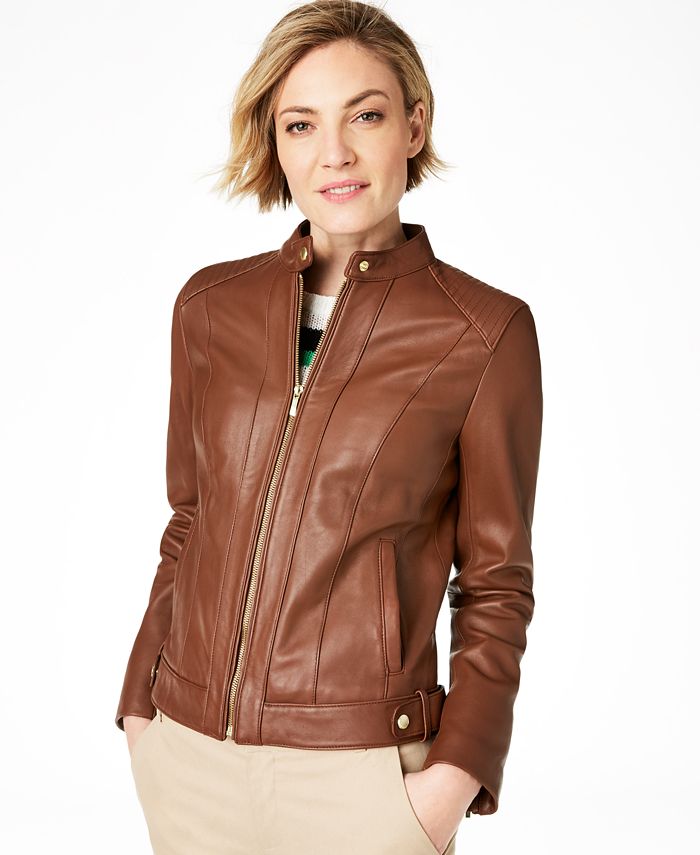Cole Haan Seamed Leather Jacket & Reviews - Coats - Women - Macy's