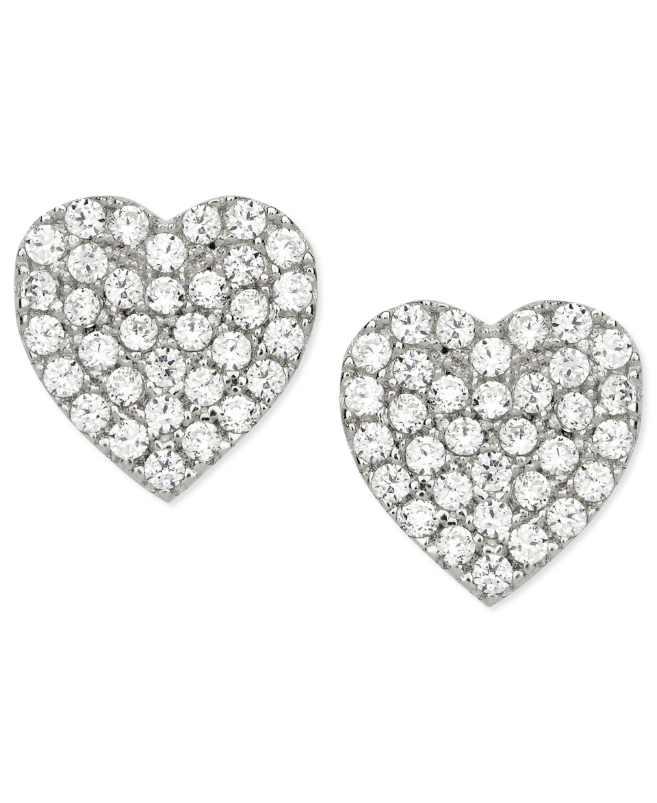 Silver Heart Cubic Zirconia Stud Earrings (1/25 ct. t.w.)  