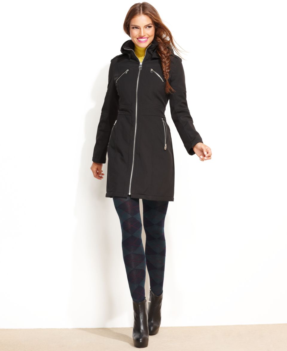 Miss Sixty Coat, Hooded Knit Trim Multi Zipper