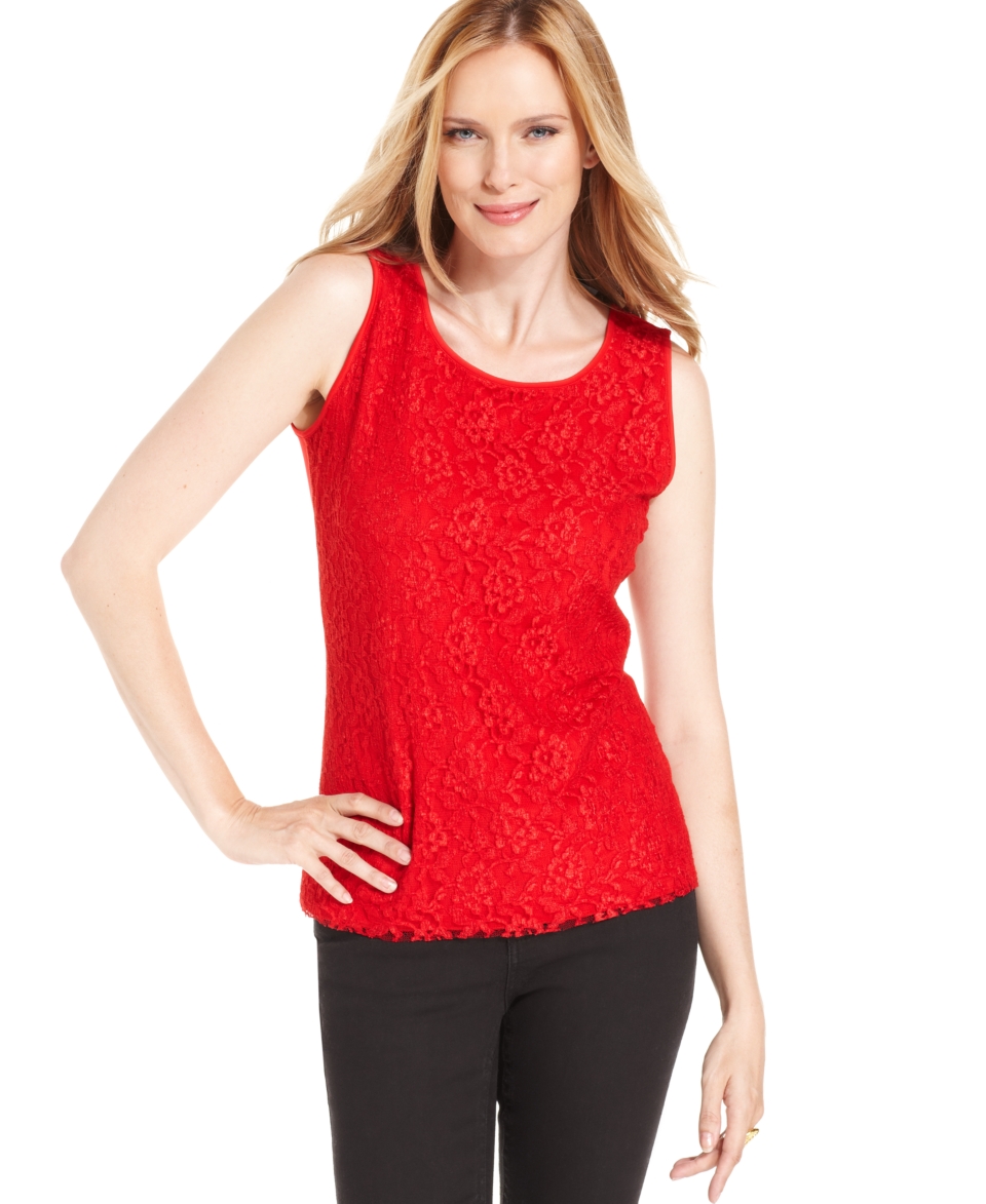 Joseph A Top, Sleeveless Lace Overlay Shapewear Tank   Womens Tops