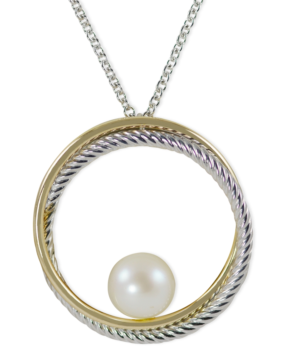 14k Gold and Sterling Silver Necklace, Cultured Freshwater Pearl