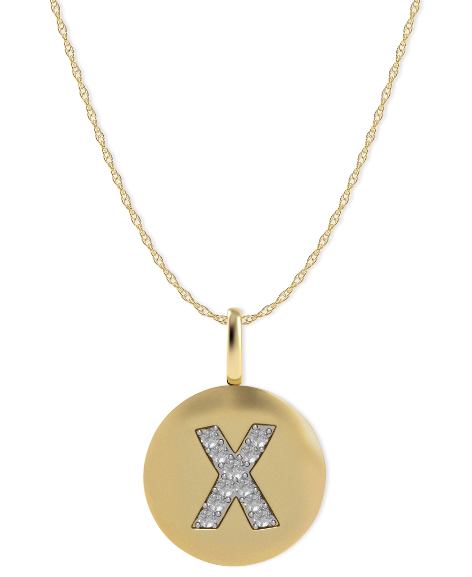 14k Gold Necklace, Diamond Accent Letter X Disk Pendant   Necklaces