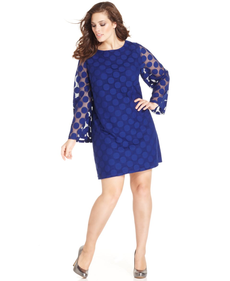 Adrianna Papell Plus Size Dress, One Shoulder Tulip Hem Dot Print