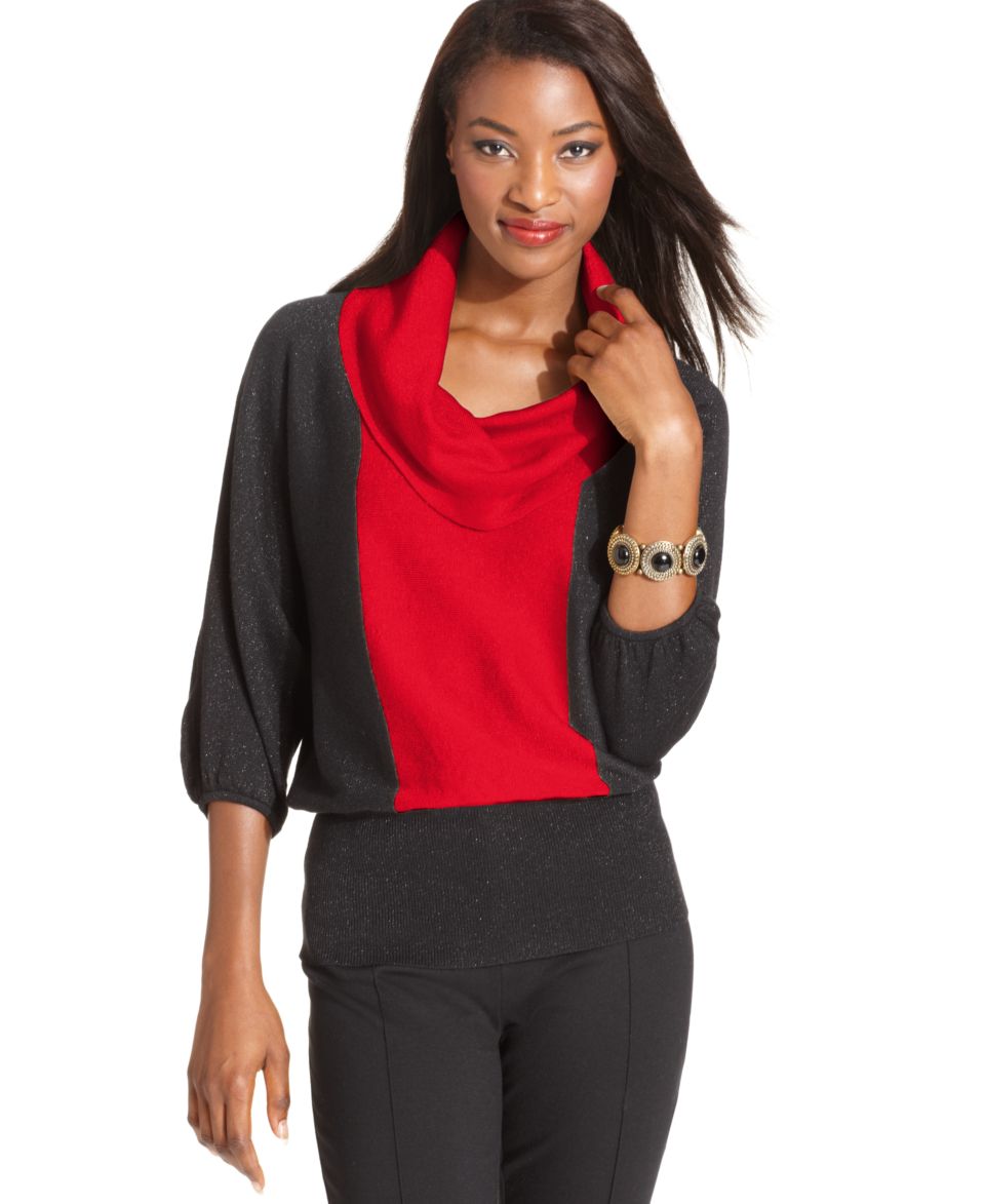 Style&co. Sweater, Three Quarter Sleeve Metallic Colorblock