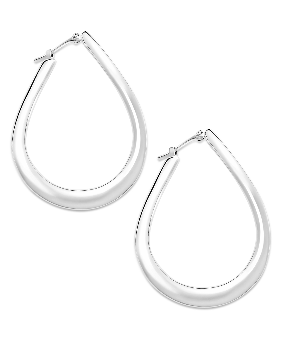 Sterling Silver Earrings, Large Flat Teardrop Hoop Earrings   Earrings   Jewelry & Watches