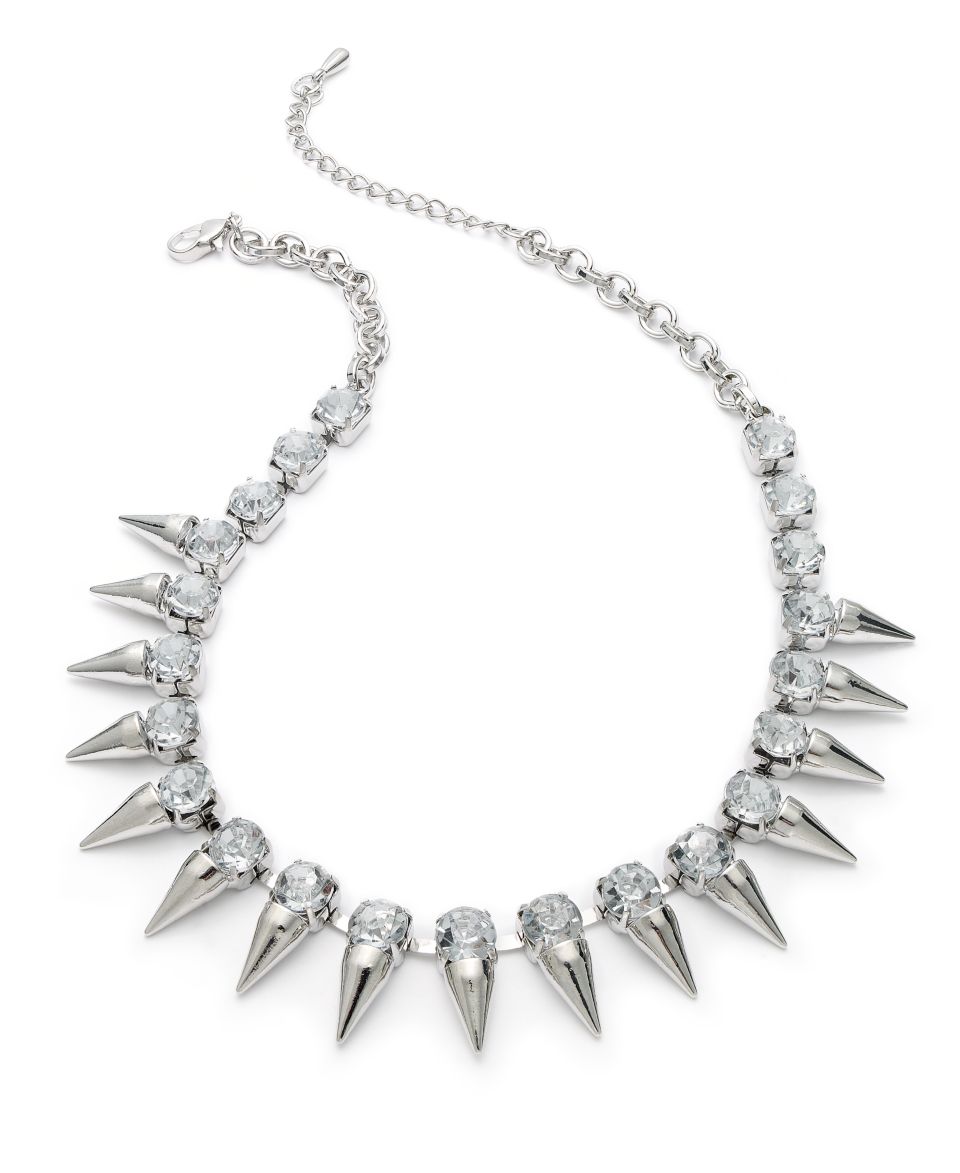 Bar III Necklace, Hematite Tone Emerald Crystal Spiked Necklace