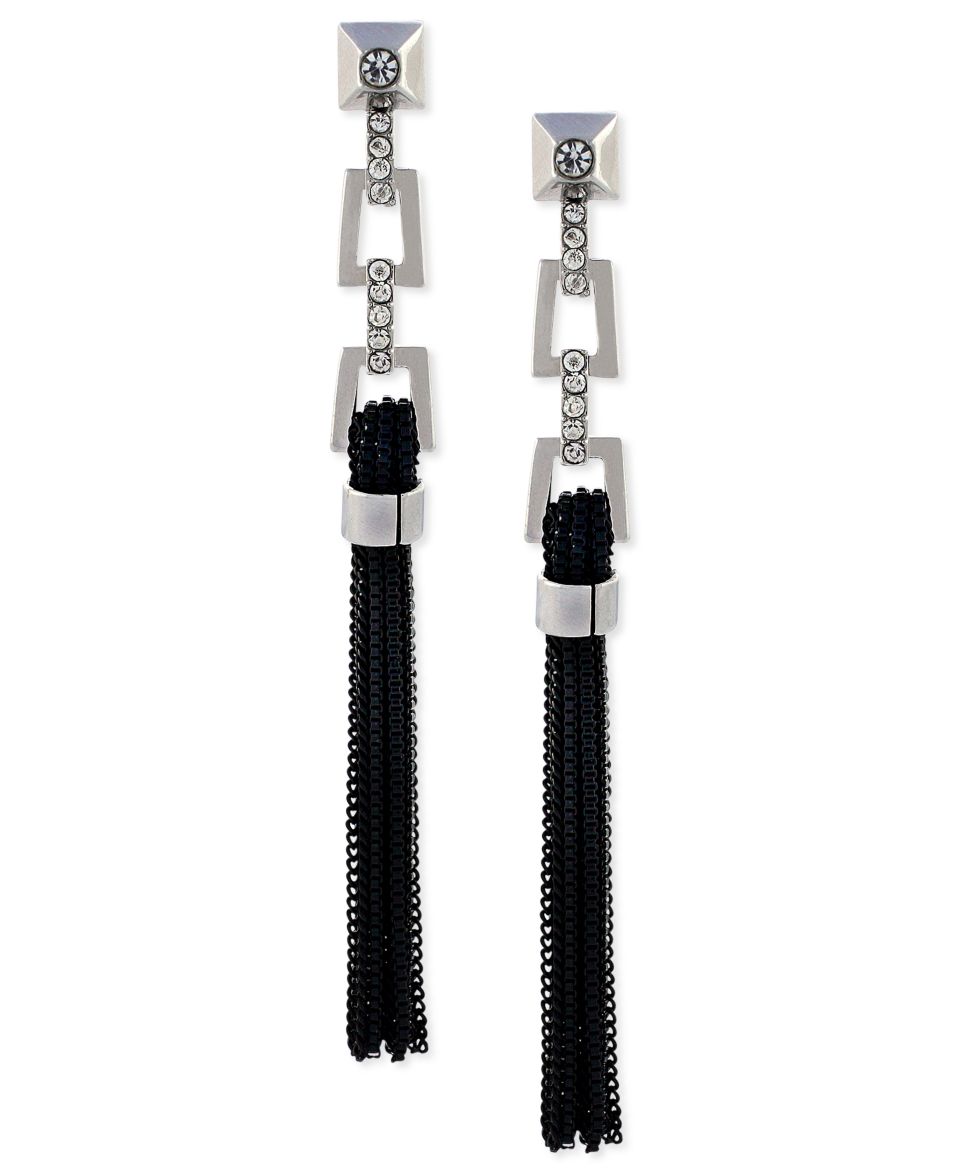 Vince Camuto Earrings, Silver Tone Black Chain Double Drop Earrings