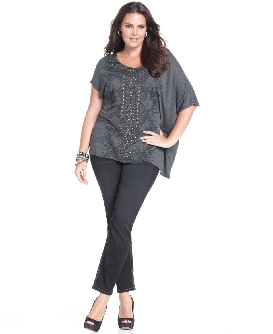 Seven7 Jeans Plus Size Short Sleeve Snakeskin Print Top & Metallic