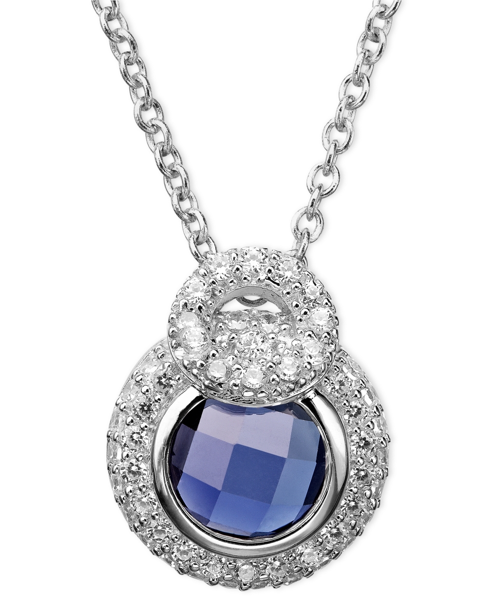 CRISLU Necklace, Platinum Over Sterling Silver Saphhire Cubic Zirconia