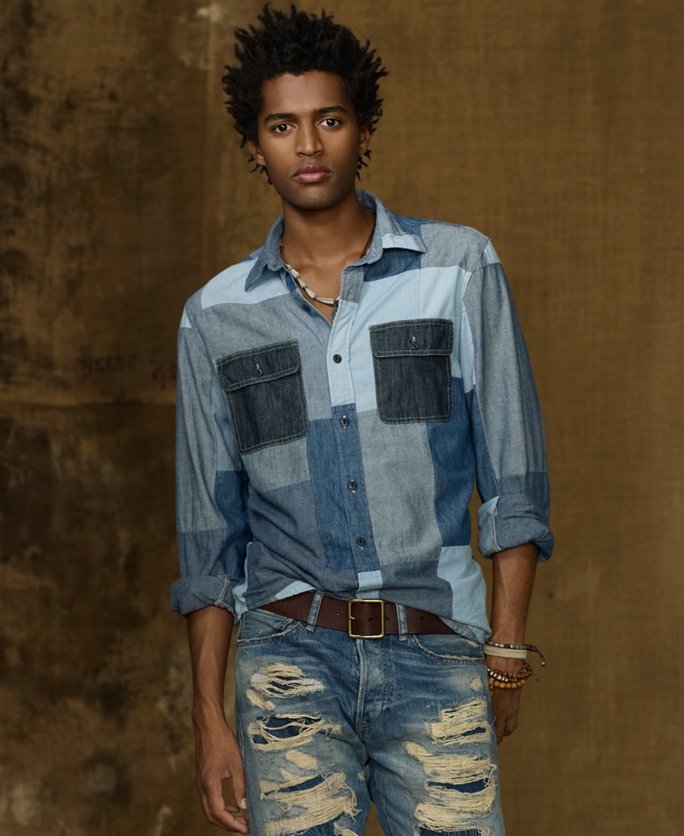 Denim & Supply Ralph Lauren Shirt, Chambray Patchwork Shirt   Mens