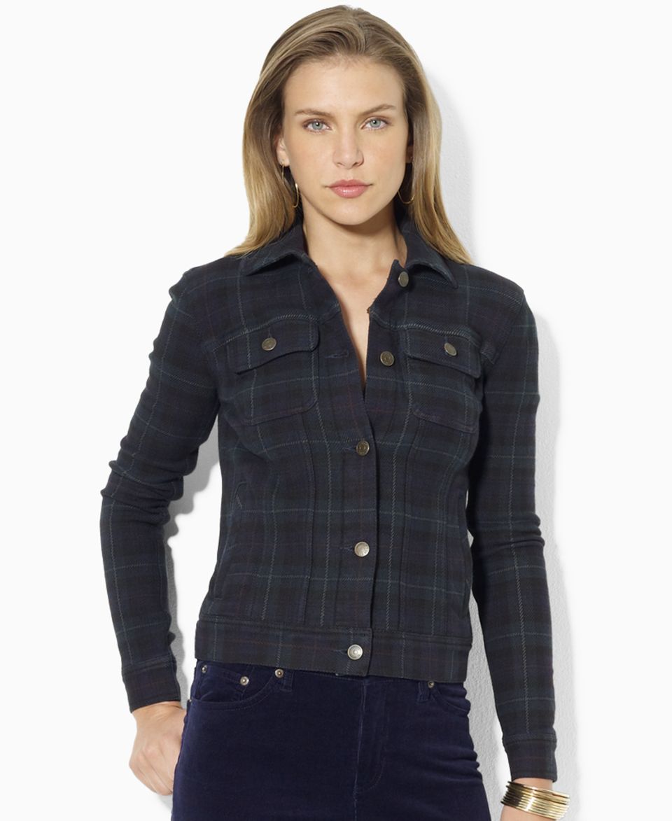 Lauren Jeans Co. Jacket, Denim Velvet Trim Military   Womens