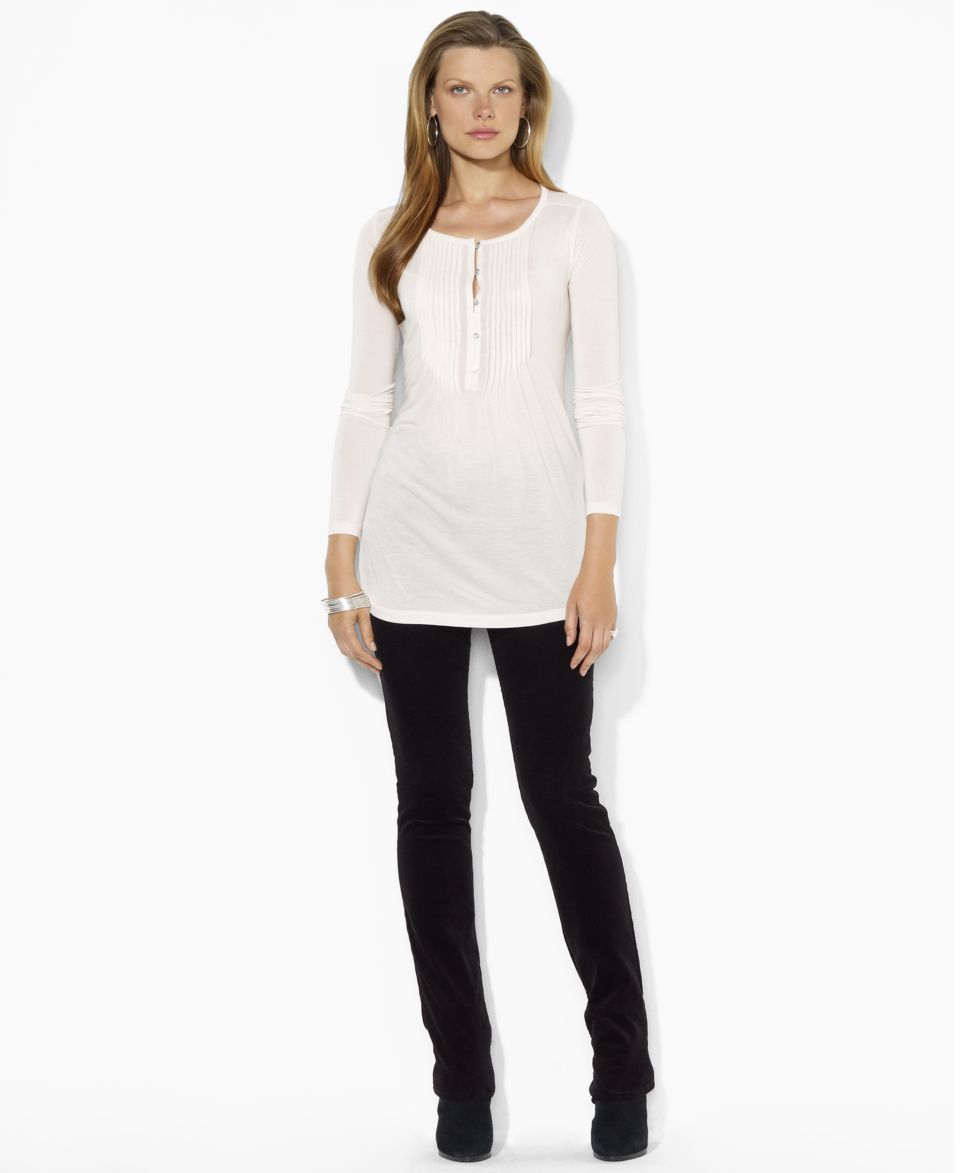 Lauren Ralph Lauren Long Sleeve Keyhole Blouse & Velvet Straight Leg