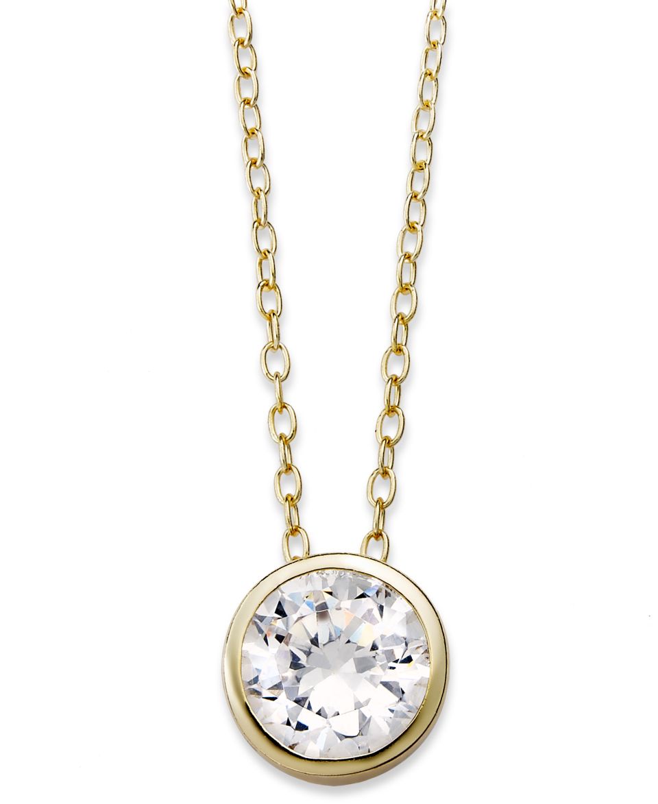 18k Gold Over Sterling Silver Necklace, Cubic Zirconia Solitaire