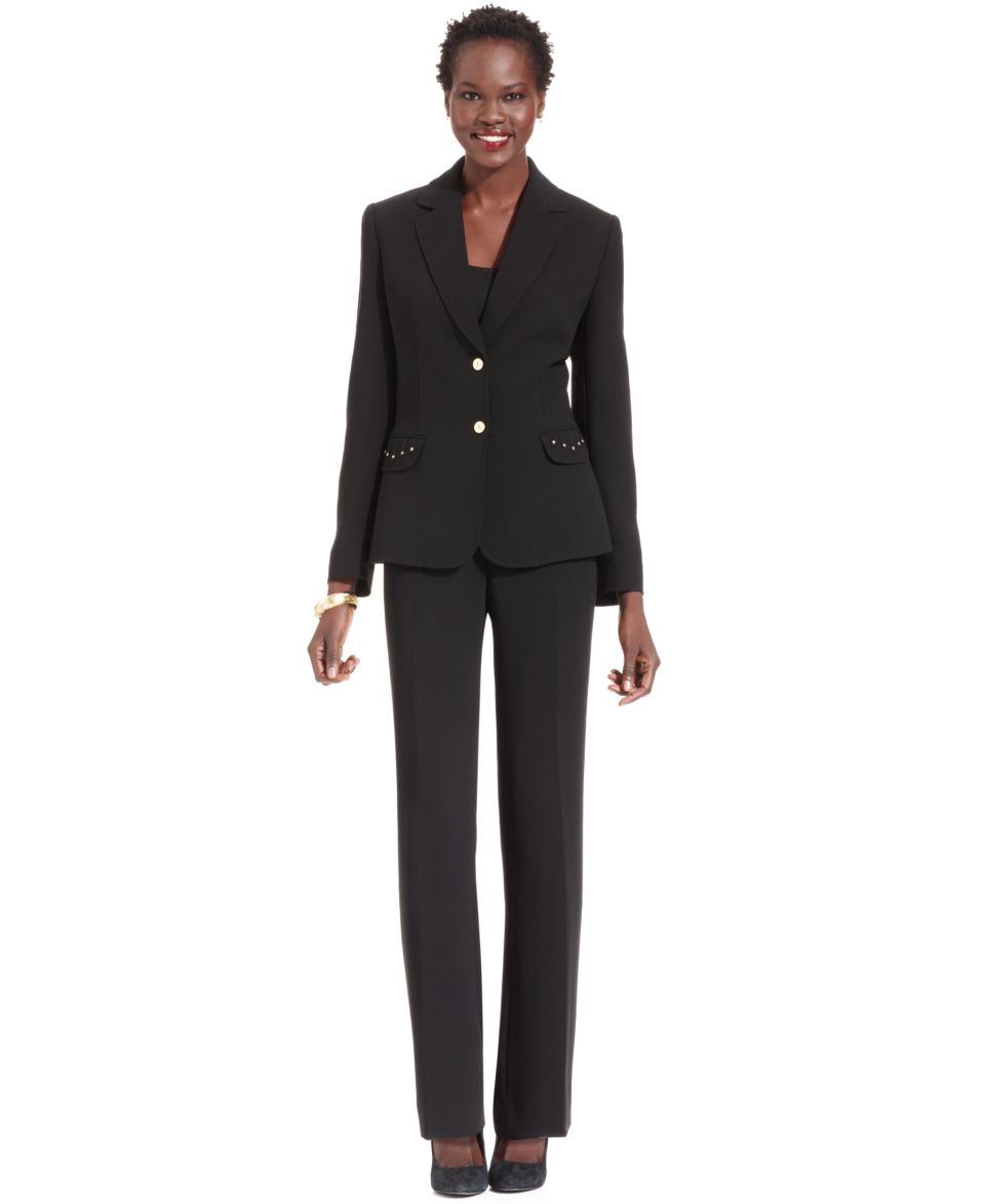 Tahari by ASL Suit, Studded Pocket Jacket & Straight Leg Pants