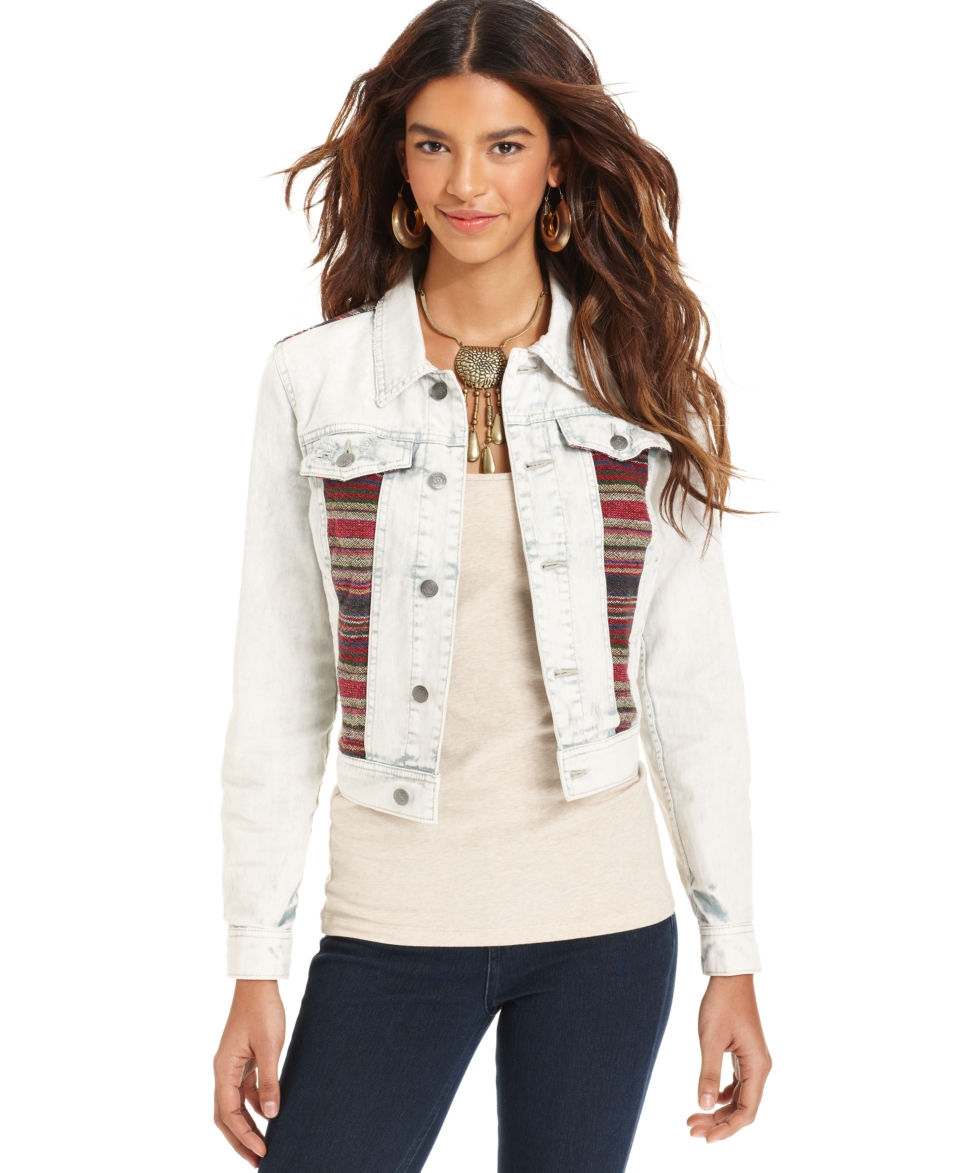 Free People Jacket, Light Wash Striped Jean   Womens Jackets & Blazers