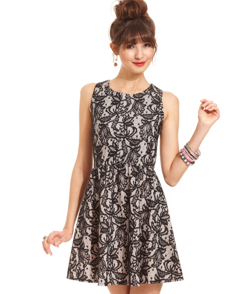 American Rag Juniors Dress, Short Sleeve Lace A Line