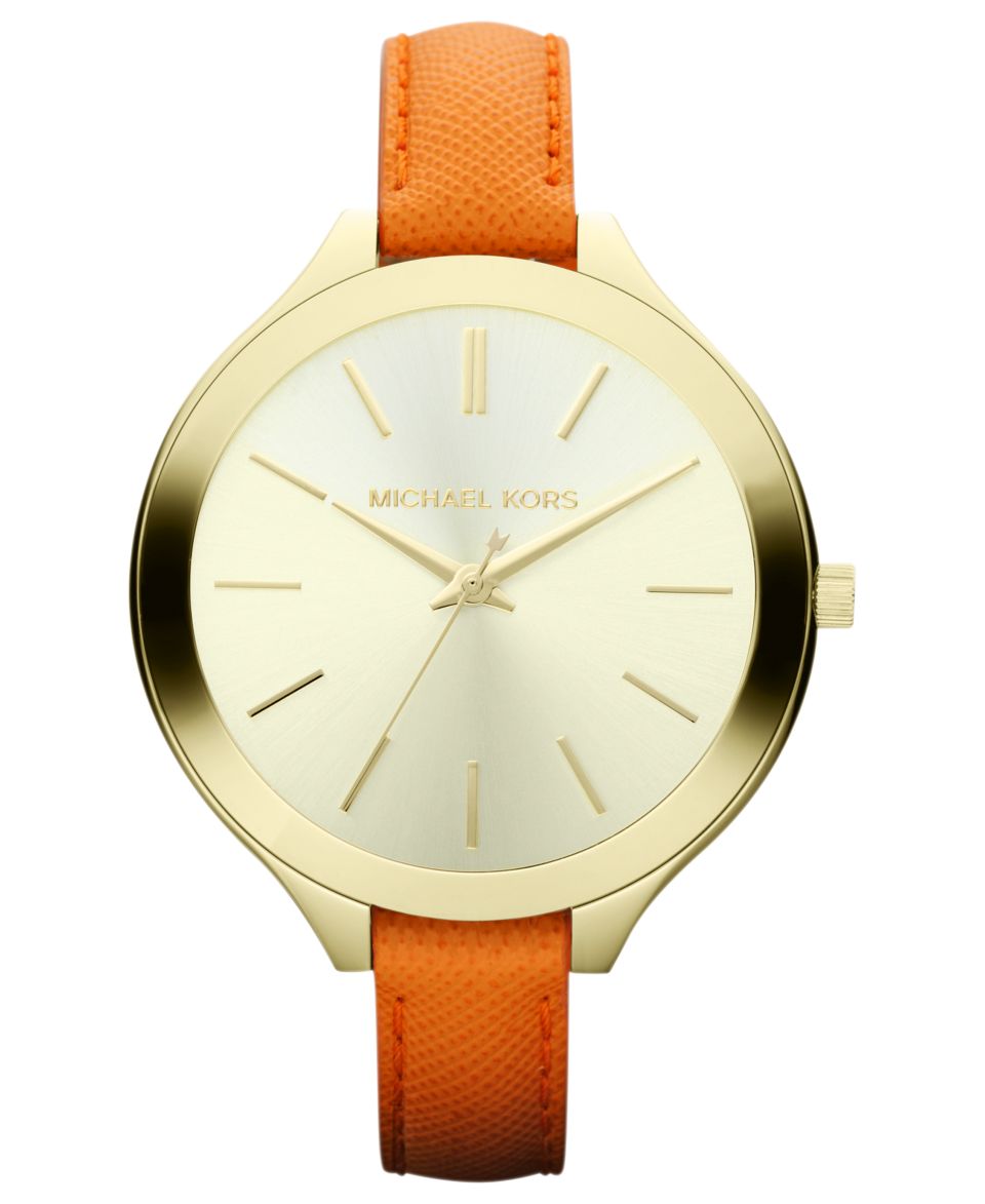 Michael Kors Watch, Womens Slim Runway Natural Leather Strap 42mm