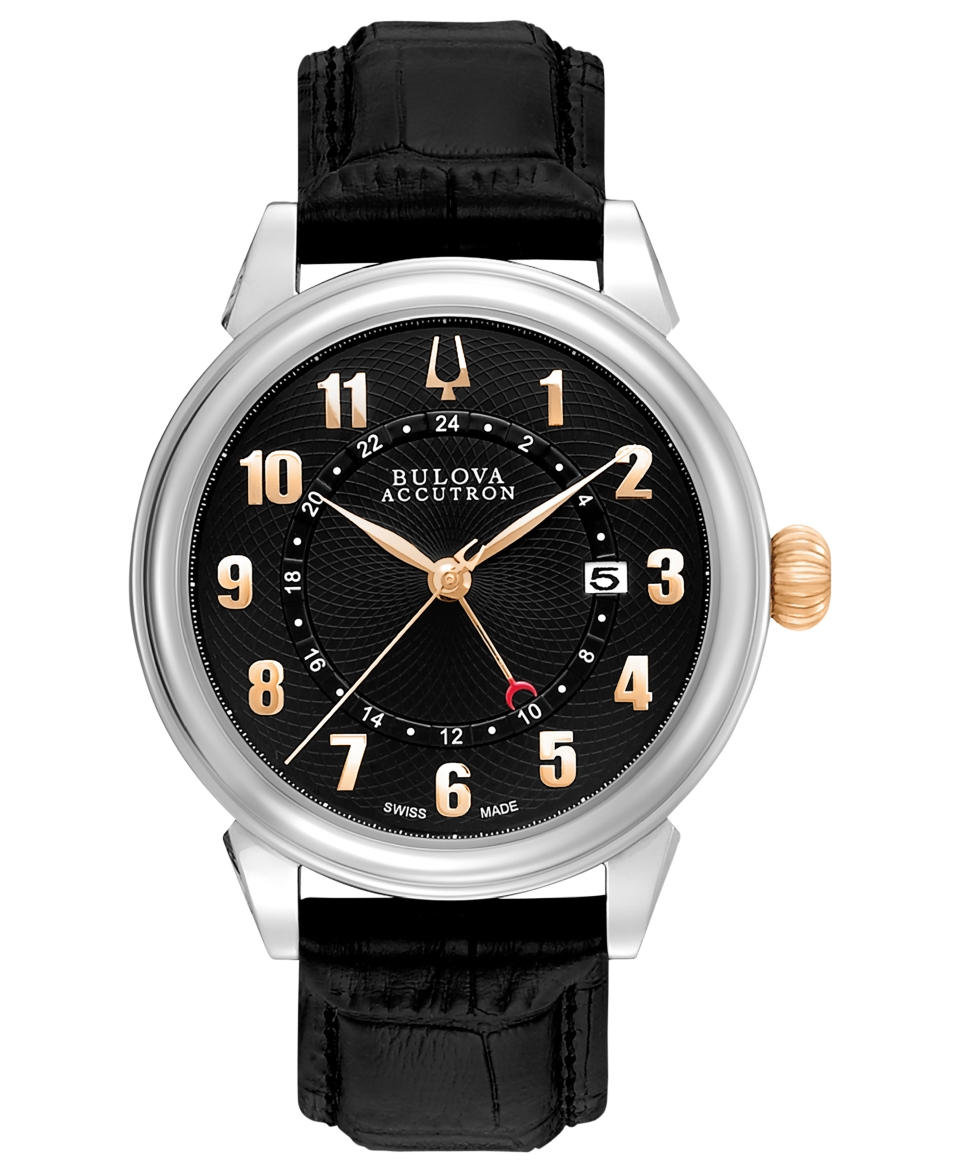 Bulova Accutron Watch, Mens Swiss Automatic Gemini Brown Calf Leather