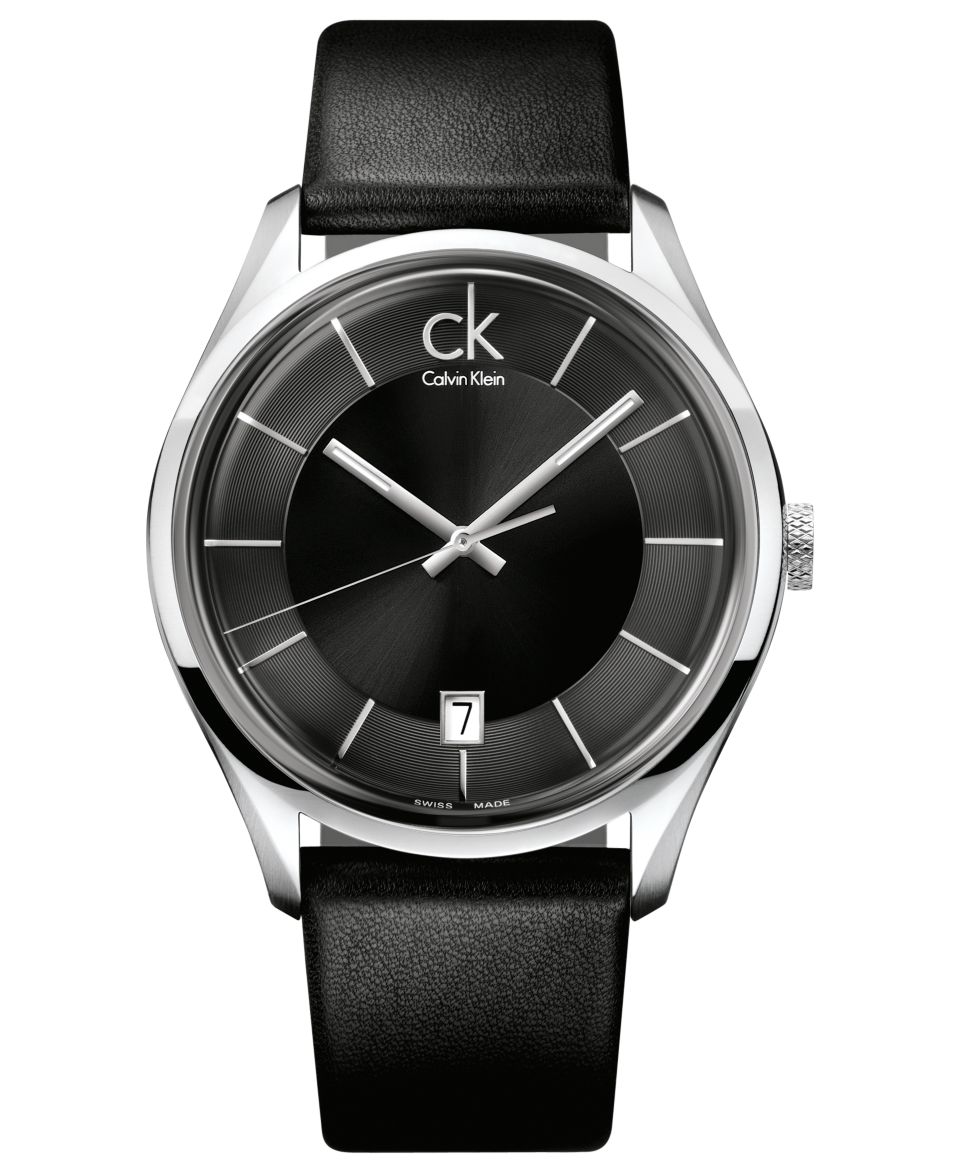 ck Calvin Klein Watch, Mens Swiss Masculine Black Leather Strap 42mm