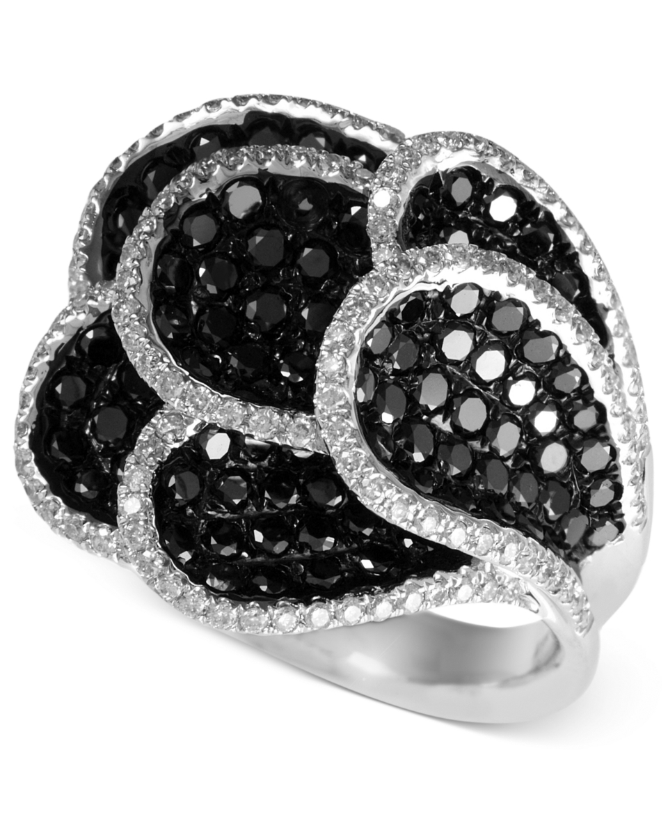 EFFY 14k White Gold Ring, Black and White Diamond Petal Ring (2 1/3 ct